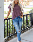 Alessandra Plain Corded Knit Mock Neck T Shirt