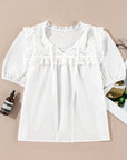 Ivory Embroidered Lace Tie Blouse