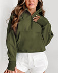 Zip Up Stand Collar Ribbed Thumbhole Sleeve Sweatshirt