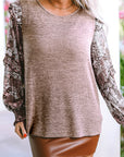 Floral Patchwork Ruffle Tiered Sleeve Crewneck Blouse
