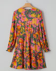 Floral Smocked Ruffle Hem Long Sleeve Mini Dress