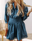 Vera 3/4 Sleeve Shirred High Waist Buttoned Dress