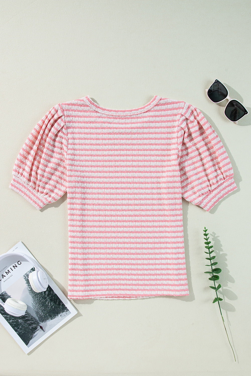 Dylan Stripe Textured Puff Sleeve Top