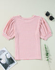 Dylan Stripe Textured Puff Sleeve Top