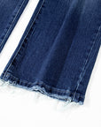 Solid Mineral Wash Raw Hem Flared Jeans