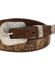 3D Western Belt Mens Calf Hair Floral Tooled 3 Piece Buckle