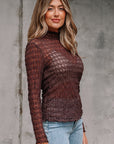 Ruth Sheer Mesh Patterned Lettuce Trim Top