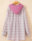 Plus Size Plaid Button-Up Chest Pocket Hooded Shirt