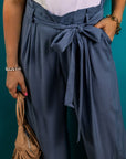 Luna Belted Frilly Waist Wide Leg Loose Pants