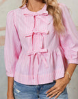 Stripe Bow Tie Front Blouse
