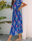 Floral Puff Sleeve V-Neck Midi Dress