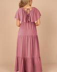 Kelsey Textured Flutter Sleeve Ruffled Maxi Dress
