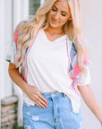 Marie Patchwork V Neck Shirt