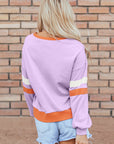 Colorblock Patchwork V-Neck Drop Shoulder Sweatshirt