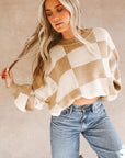 Checker Bishop Sleeve Sweater
