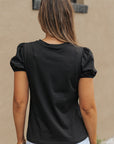 Oaklyn Embroidered Flower Short Puff Sleeve Tee