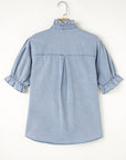 Aya Ruffle Short Puff Sleeve Summer Chambray Top