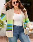 Plus Size Colorblock Crochet Open Front Cardigan