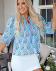 Kinley Floral Shirred Yoke Split Neck Blouse