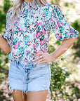 Julie Puff Sleeve Mock Neck Blouse