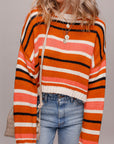 Stripe Drop Shoulder Cropped Pullover Sweater