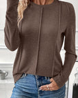 Solid Reverse Seam Crew Neck Long Sleeve Top
