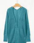 Solid Hollow Knit Open-Front Cardigan