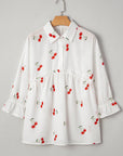 Cherry Frilled Collar 3/4 Sleeve Babydoll Blouse