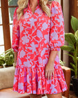 Floral Ruffle 3/4 Sleeve Mini Dress