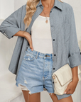 Stripe Roll-Tab Sleeve Pocketed Shirt