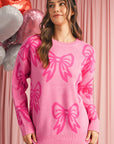 Bow Pattern Drop Sleeve Loose Sweater