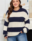 Plus Size Stripe Colorblock Drop Shoulder Sweater