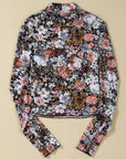 Floral Print Mesh Mock Neck Top