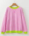 Elliana Stripe Crossed Stitch Drop Shoulder Sweatshirt