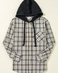 Checker Button-Up Chest Pocket Hooded Shacket