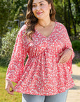Lena Plus Size Floral V Neck Blouse