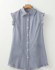 Remy Stripe Frilled Sleeveless Collar Button Up Mini Dress