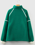 Plus Size Fleece Contrast Trim Half Zip Pocketed Sweatshirt