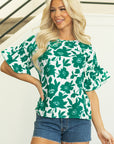Mavis Floral Ruffled Short Sleeve Loose Blouse