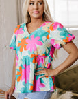 Rayne Floral V Neck Peplum Blouse