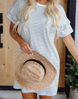 Stripe Ruffle Sleeve T-Shirt Dress