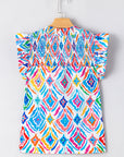 Reign Flutter Sleeve Mock Neck Shirred Blouse