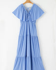 Kelsey Textured Flutter Sleeve Ruffled Maxi Dress
