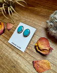 Stud Oval Turquoise Earrings& Sterling Silver
