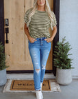 Abby Stripe Textured Side Slits Top