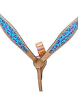 HILASON Western Horse Leather Headstall & Breast Collar Set Turquoise Cheetah
