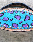 HILASON Western Horse Leather Headstall & Breast Collar Set Turquoise Cheetah