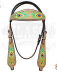 Hilason Western Horse Headstall Bridle American Leather Peacock Feather