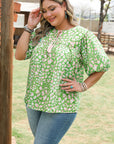 Selena Plus Size Floral Tassel Tie Blouse