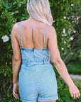 Hunter Spaghetti Straps Belted Denim Romper